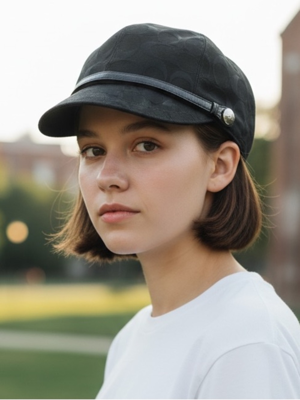 COACH VINTAGE Y2K KAREE SIGNATURE JACQUARD NEWSBOY BAKER BOY CAP BLACK SIZE M/L
